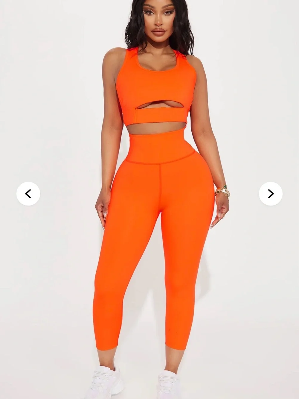 NWT Fashion Nova Orange Neon high-Waist Leggings & Strappy Sports Bra Set SIZE S
